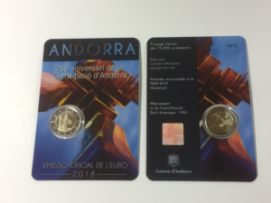2 euro commemorative coin Andorra 2018 - 25th anniversary of the Constitution of Andorra (coin card) (zoom)