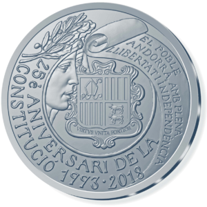 5 euro Andorra 2018 Proof silver - 25th anniversary of the Constitution of Andorra Obverse (zoom)