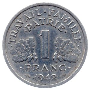 (FMO.1.1942.23.1.tb.000000001) 1 Franc Francisca, heavyweight 1942 Reverse (zoom)