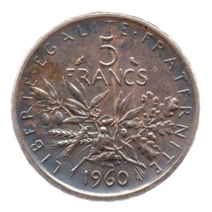 (FMO.5.1960.50.1.cp6.sup+[]spl.000000001) 5 Francs Semeuse 1960 Revers