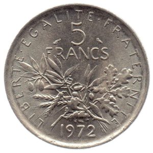 (FMO.5.1972.51.3.sup.000000001) 5 Francs Sower 1972 Reverse (zoom)
