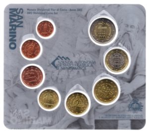 (EUR18.CofBU&FDC.2012.Cof-BU.000000001) Brilliant Uncirculated coin set San Marino 2012 Obverses (zoom)