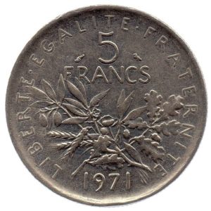 (FMO.5.1971.51.2.ttb.000000001) 5 Francs Sower 1971 Reverse (zoom)