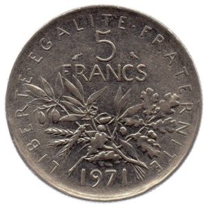 (FMO.5.1971.51.2.ttb.000000004) 5 Francs Sower 1971 Reverse (zoom)