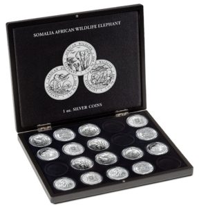 (MAT01.Cofméd&écr.Cof.357306) Numismatic case Leuchtturm - 100 Shillings Elephant 1 oz (open) (zoom)