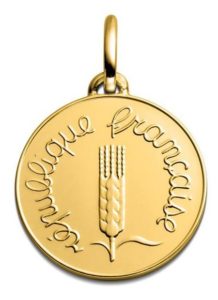 (FMED.Méd.couMdP.Au.10011328310P00) Gold pendant medal - 1 cent Ear of wheat 1968 Obverse (zoom)