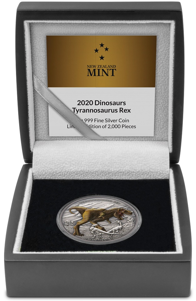 (W160.2.D.2020.30-00926) 2 Dollars Niue 2020 1 ounce Antiqued Ag - Tyrannosaurus Rex (case) (zoom)