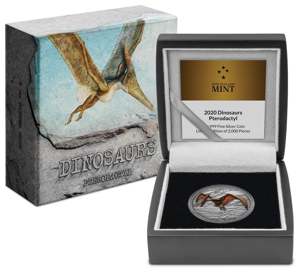 (W160.2.D.2020.30-00983) 2 Dollars Niue 2020 1 ounce Antiqued silver - Pterodactyl (box and case) (zoom)