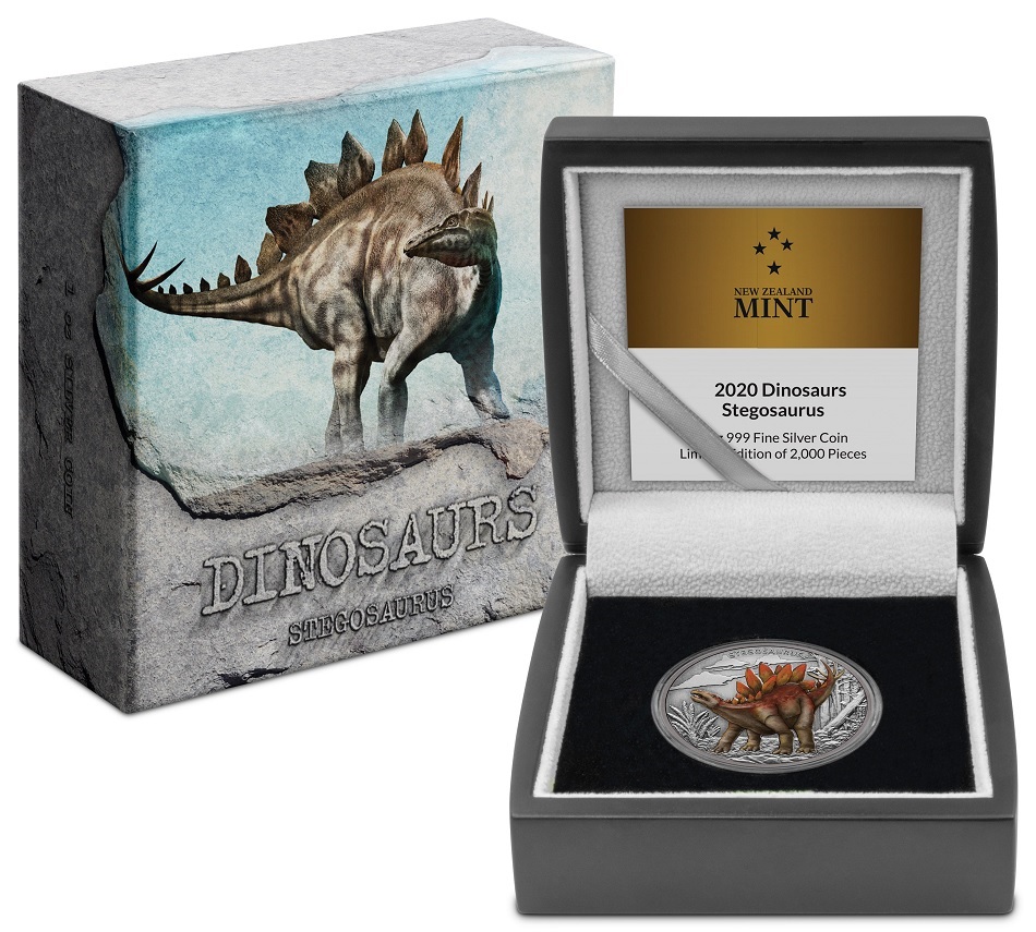 (W160.2.D.2020.30-01008) 2 Dollars Niue 2020 1 ounce Antiqued silver - Stegosaurus (box and case) (zoom)
