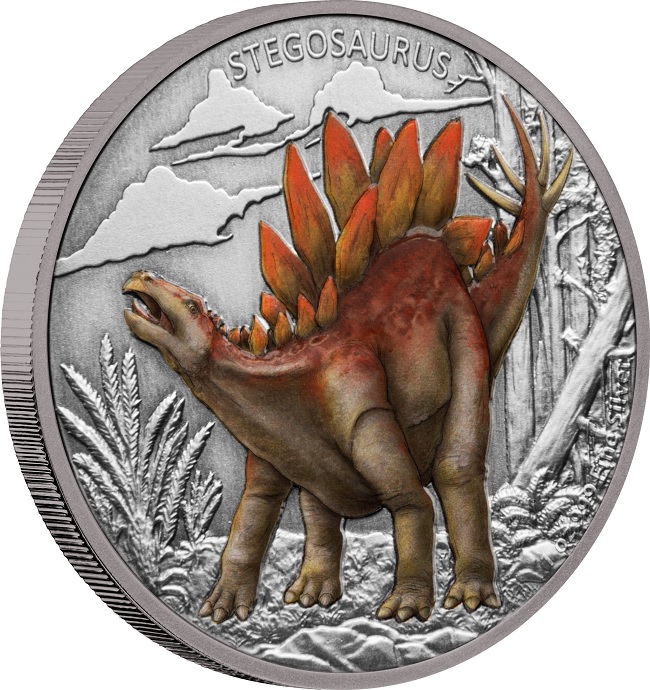 (W160.2.D.2020.30-01008) 2 Dollars Niue 2020 1 oz Antiqued Ag - Stegosaurus (edge) (zoom)