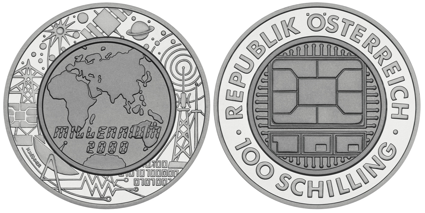 Austrian Mint Silver titanium coins (shop illustration) (zoom)