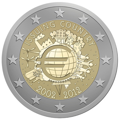 Feuille numismatique pré-imprimée karat 2 Euro commémoratives  chronologique: Émissions communes 10 Ans d' Euro
