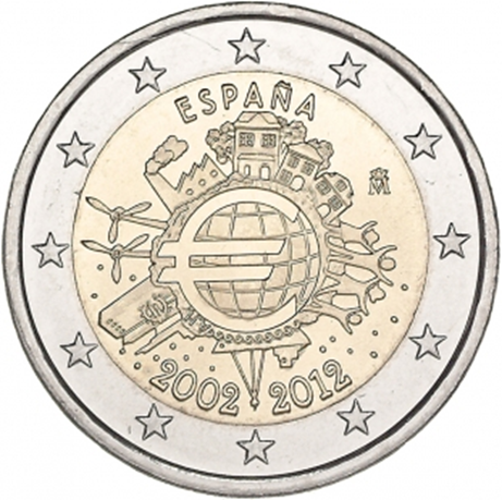 2 euro commémorative Espagne 2012 - 10 ans de l'euro fiduciaire