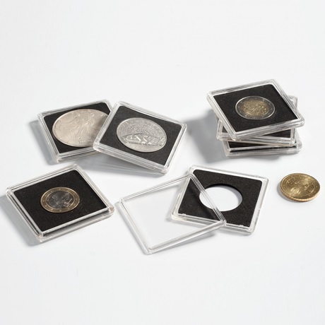 (MAT01.Rangindiv.Caps.323367) Paquet de 10 capsules Leuchtturm QUADRUM pour monnaies 23,00 mm