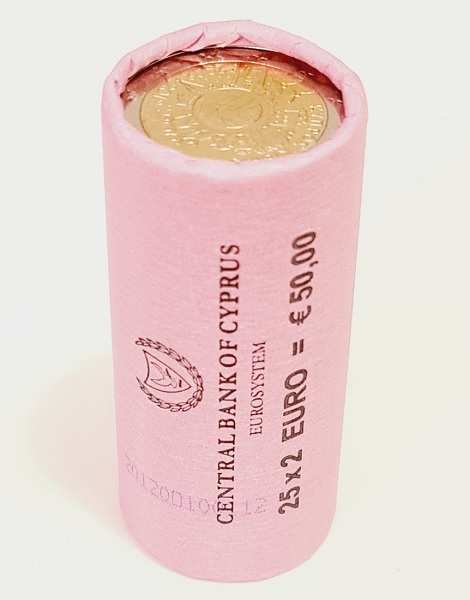 (EUR04.200.2012.roll.COM1.spl.000000001) 2 euro roll Cyprus 2012 - 10 years euro cash (view on obverse) (zoom)