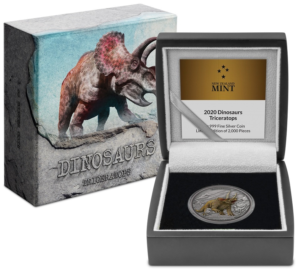 (W160.2.D.2020.30-00951) 2 Dollars Niue 2020 1 oz Antiqued Ag - Triceratops (box and case) (zoom)