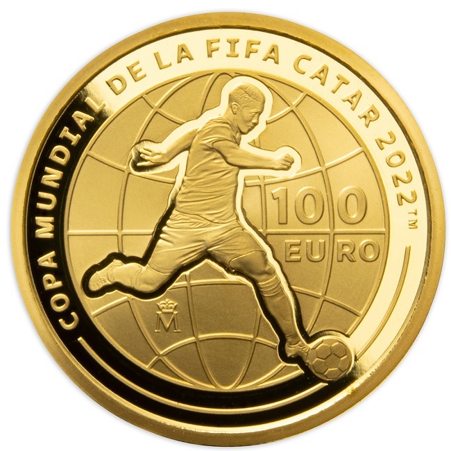 (EUR05.Proof.2021.92917004) 100 euro Spain 2021 Proof gold - FIFA World Cup Qatar Reverse (zoom)