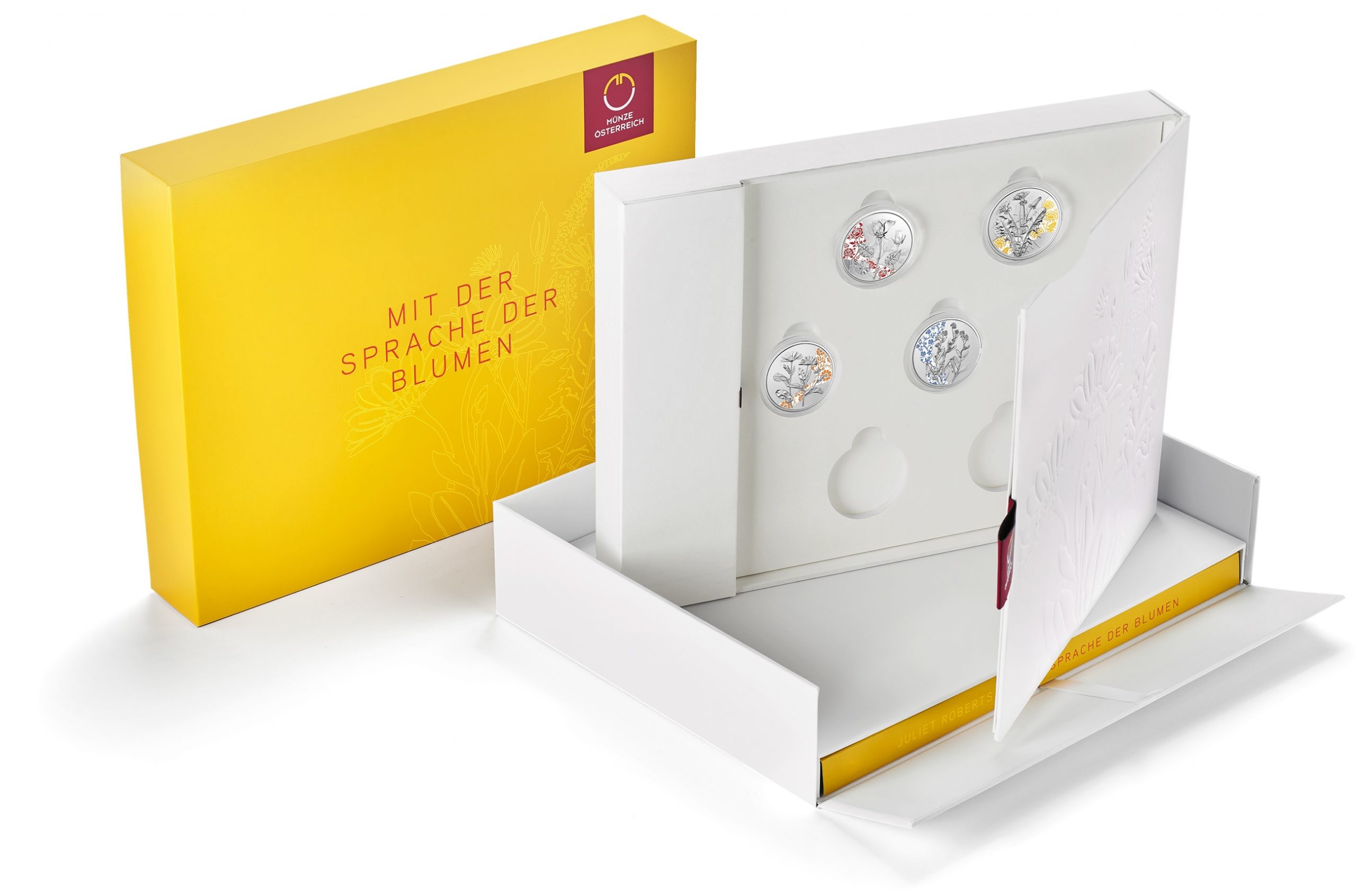 (MATMünzeÖ.case.25558) Collector case Austrian Mint - The Language of Flowers (with first 4 coins) (zoom)