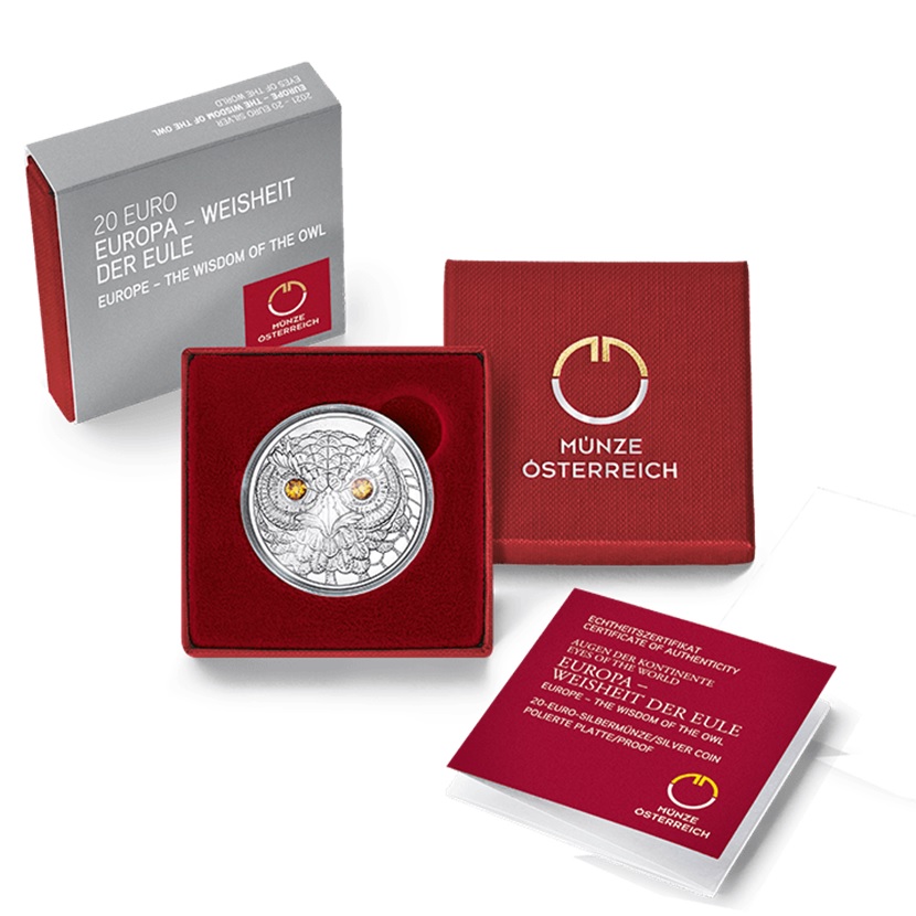 (EUR01.Proof.2021.25152) 20 euro Austria 2021 Proof silver - The Wisdom of the Owl (packaging) (zoom)