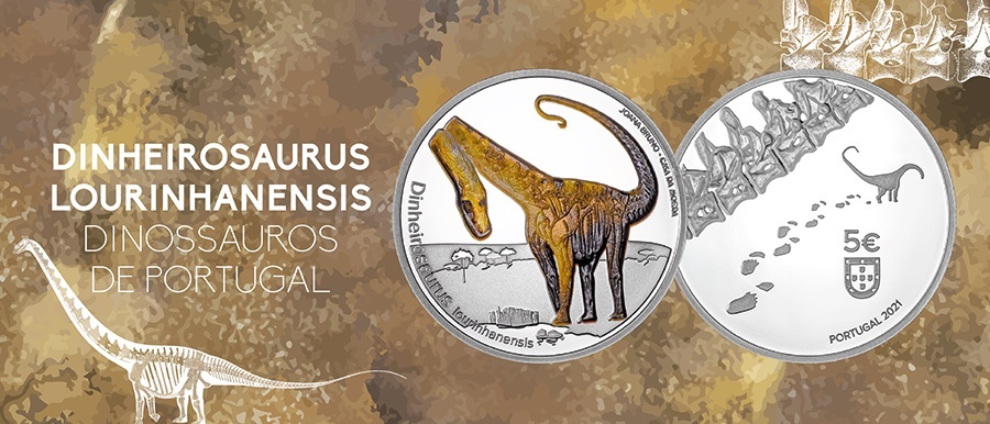 (EUR15.Proof.2021.1024291) 5 € Portugal 2021 Proof Ag - Dinheirosaurus (blog illustration)