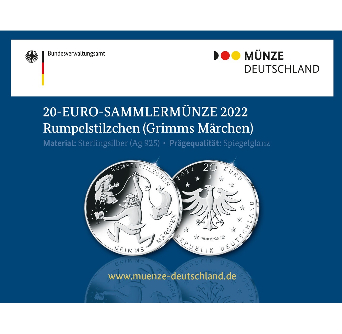 20 euro Allemagne 2022 J argent BE - Nain Tracassin - Elysées