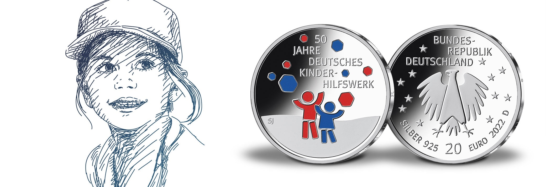 (EUR03.Proof.2022.910108sd) 20 € Germany 2022 D Proof Ag - German Children Fund (blog illustration) (zoom)