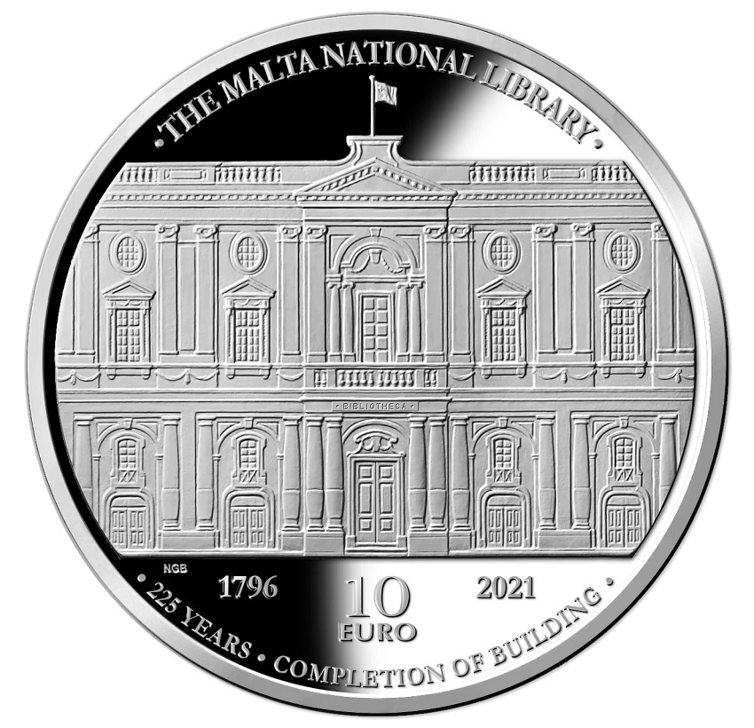 (EUR13.Proof.2021.10.E.2) 10 euro Malta 2021 Proof silver - National Library Reverse (zoom)
