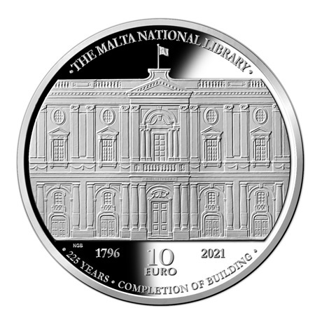 (EUR13.Proof.2021.10.E.2) 10 euro Malte 2021 argent BE - Bibliothèque nationale Revers
