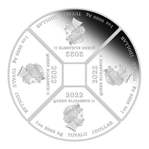 (W017.Proof.set.2022.22H55ZAA) Four-coin set Tuvalu 2022 Proof silver - Year of the Tiger (1 Dollar obverses) (zoom)