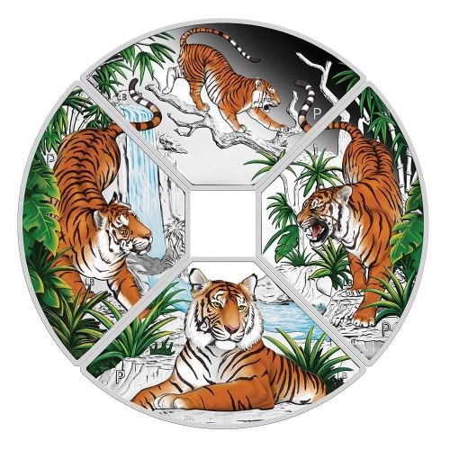 (W017.Proof.set.2022.22H55ZAA) Four-coin set Tuvalu 2022 Proof silver - Year of the Tiger (1 Dollar reverses) (zoom)