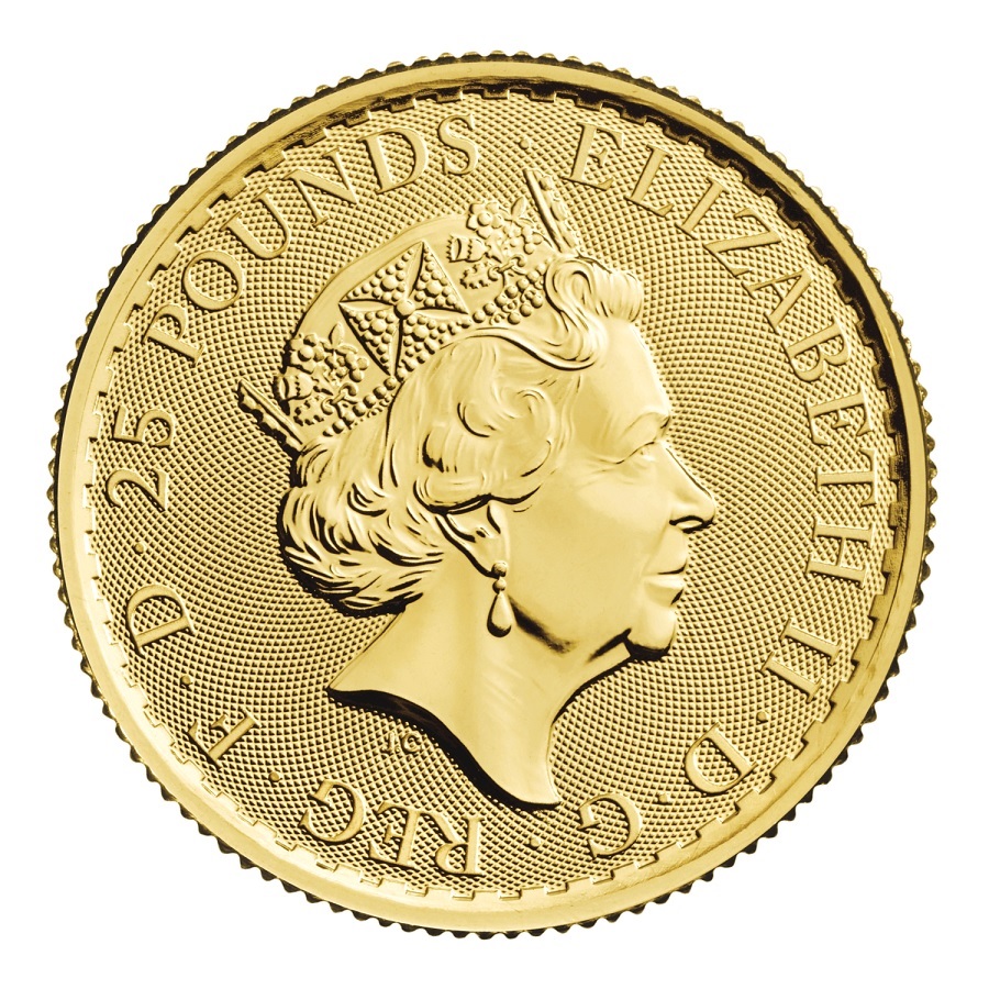 (W185.25.P.2022.UKBGB22Q) 25 Pounds United Kingdom 2022 quarter oz gold - Britannia Obverse (zoom)