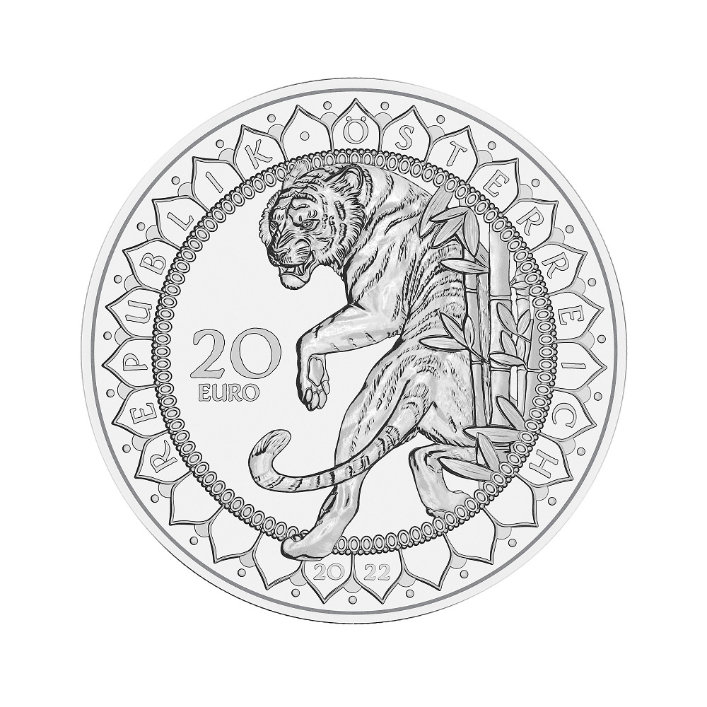 (EUR01.Proof.2022.25630) 20 euro Austria 2022 Proof silver - The Power of the Tiger Obverse (zoom)