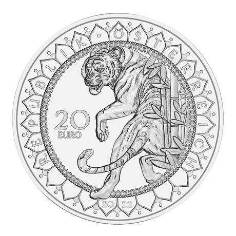 (EUR01.Proof.2022.25630) 20 euro Autriche 2022 argent BE - Pouvoir du tigre Avers