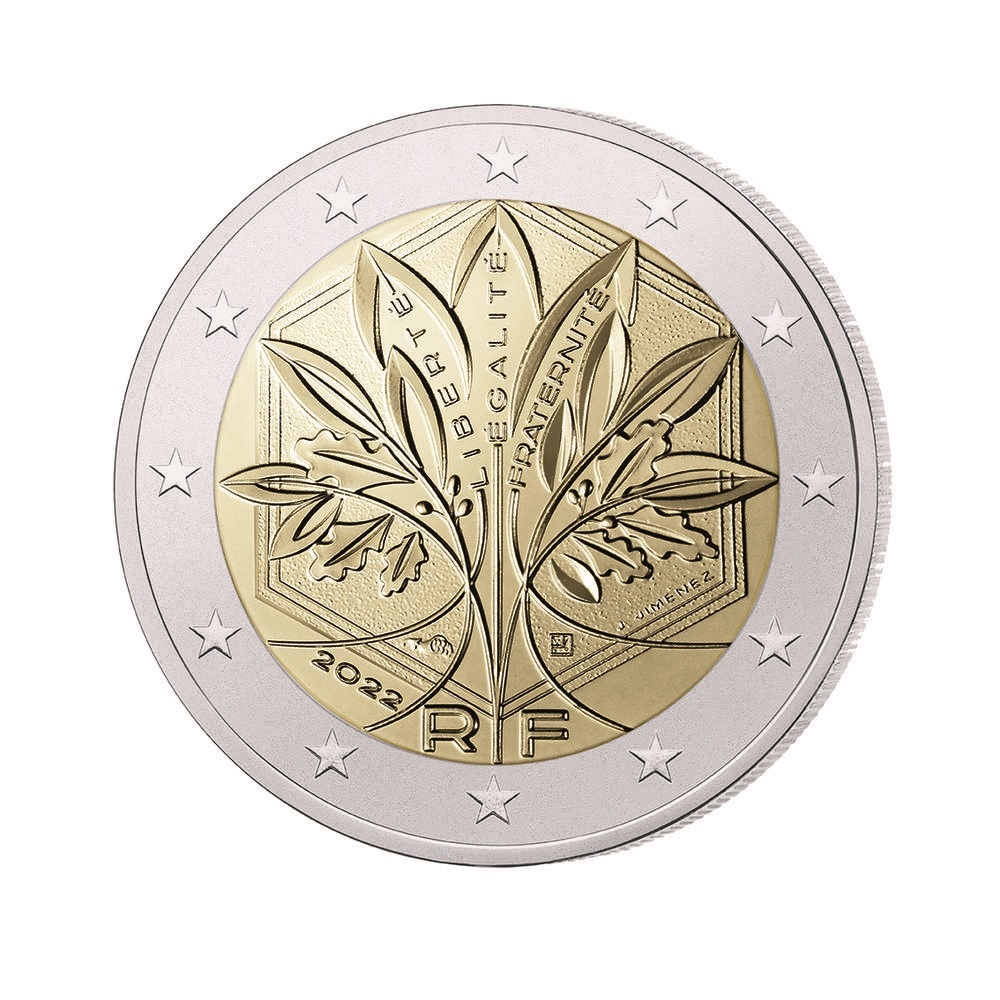 (EUR07.BU.set.2022.10041364720000) BU four-coin set France 2021 and 2022 (New national side) (2€) (zoom)