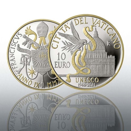 10 euro Vatican 2021 argent BE - UNESCO (reliefs dorés) - Elysées