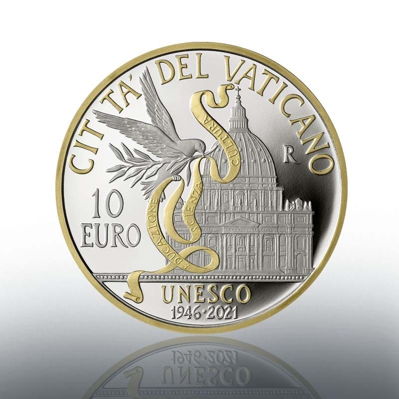 (EUR19.Proof.2021.CN1607) 10 euro Vatican 2021 Proof silver - UNESCO (gilded) Reverse (zoom)