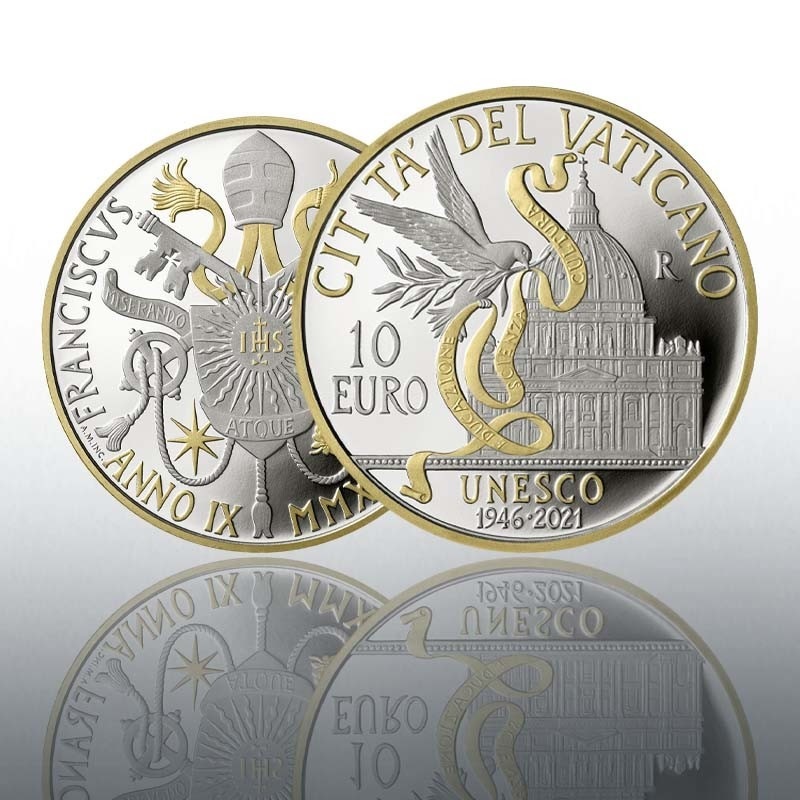 (EUR19.Proof.2021.CN1607) 10 € Vatican 2021 Proof Ag - UNESCO (gilded) (zoom)
