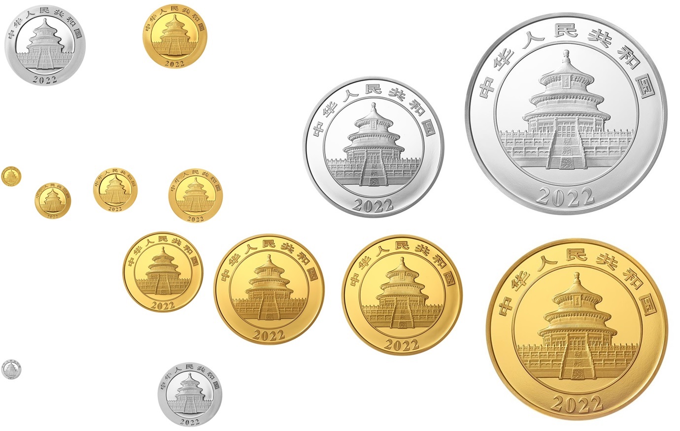 (W041.10.Y.à.10000.Y.2022.1) China 2022 - Chinese Panda (14 coins series) Obverses (zoom)