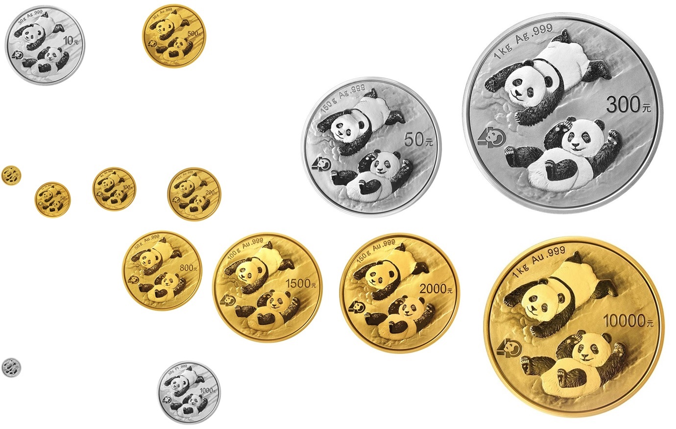 (W041.10.Y.à.10000.Y.2022.1) China 2022 - Chinese Panda (14 coins series) Reverses (zoom)