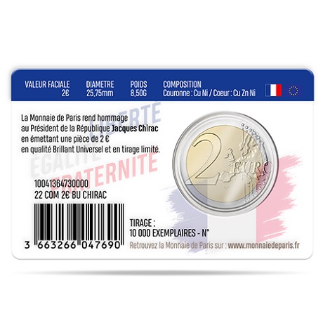 2 euro commémorative France 2022 BU - Jacques Chirac Verso