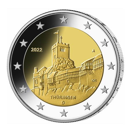 (EUR03.Proof.2022.A.2.E.1) 2 euro commémorative Allemagne 2022 A BE - Château de la Wartbourg Avers