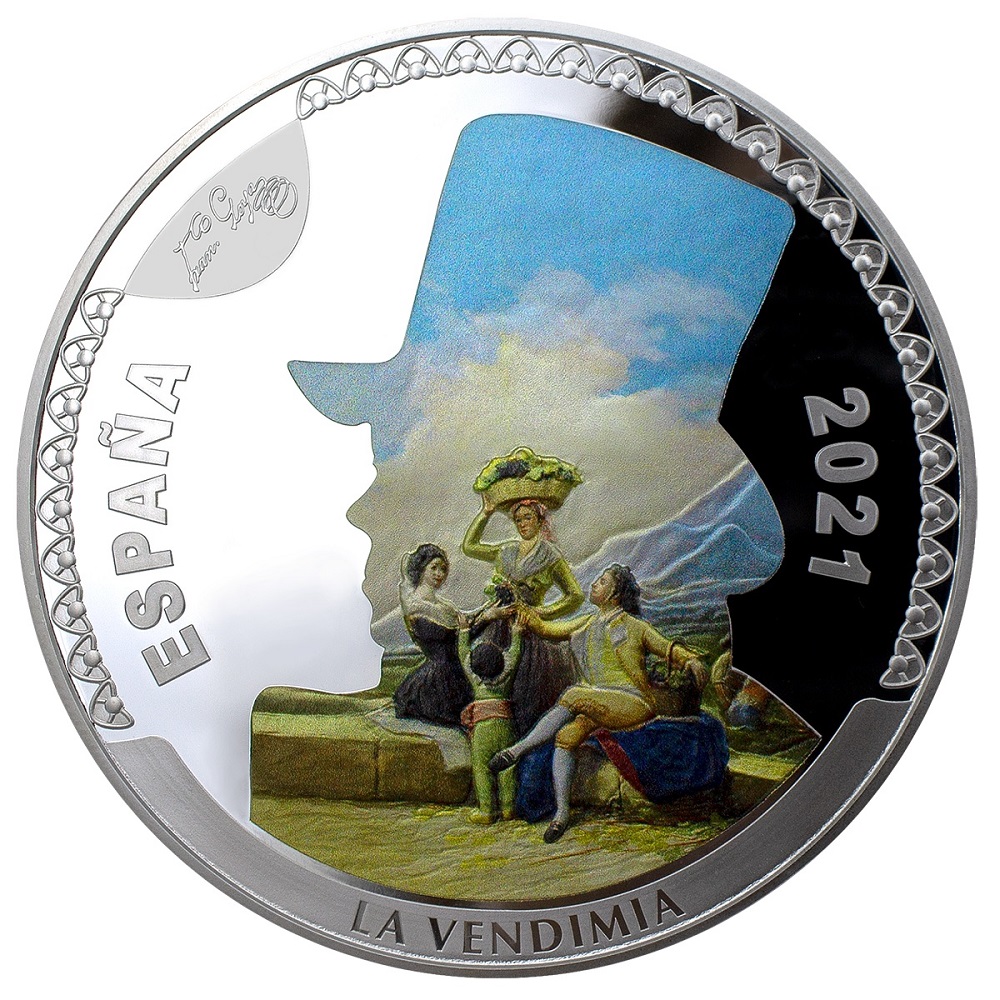 (EUR05.Proof.2021.92917024) 50 euro Spain 2021 Proof silver - The Grape Harvest, Goya Obverse (zoom)