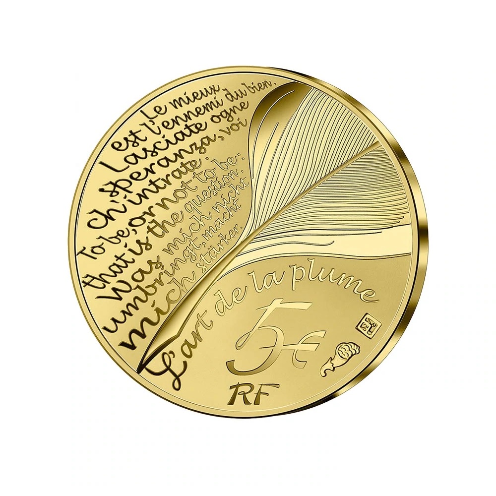 (EUR07.Proof.2022.10041363860000) 5 euro France 2022 Proof gold - Molière Reverse (zoom)