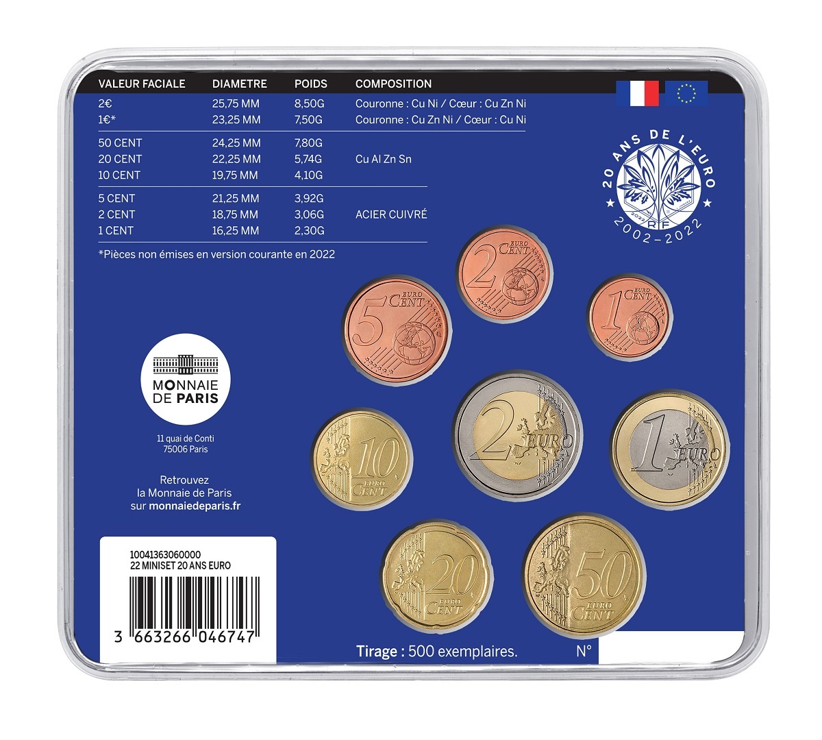 (EUR07.mini-set.2022.10041363060000) BU mini-set France 2022 - 20 years of euro cash Back (zoom)
