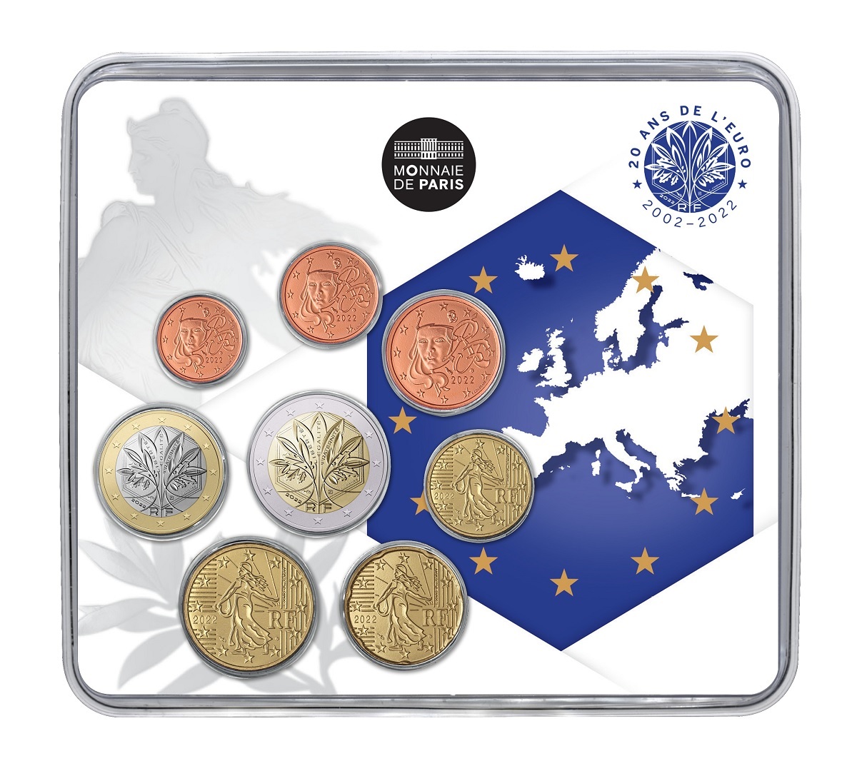 (EUR07.mini-set.2022.10041363060000) BU mini-set France 2022 - 20 years of euro cash Front (zoom)