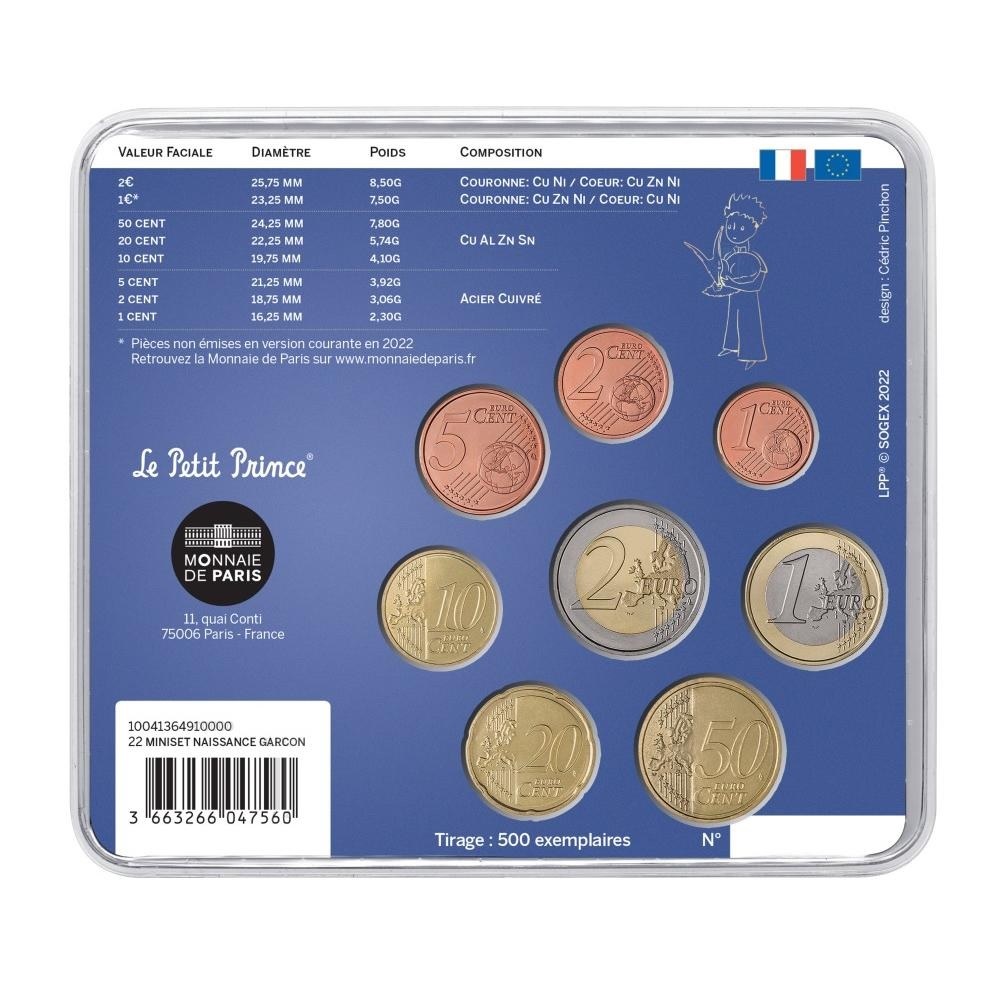 (EUR07.mini-set.2022.10041364910000) BU coin set France 2022 - Baby birth (boy version) Back (zoom)