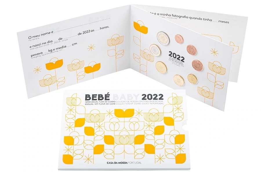 (EUR15.FDC.set.2022.1023598) Uncirculated coin set Portugal 2022 - Baby birth (inside) (zoom)