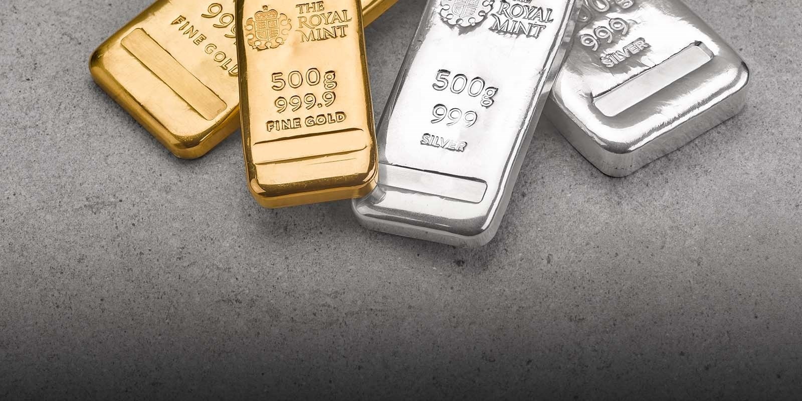 Royal Mint – Silver and gold bars (shop illustration) (zoom)