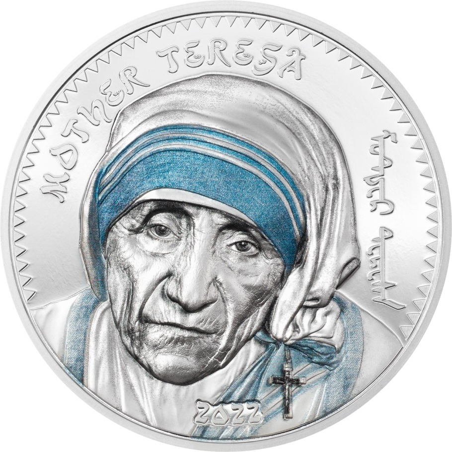 (W151.1000.Tögrög.2022.29793) 500 Tögrög Mongolia 2022 1 oz Proof silver - Mother Teresa Reverse (zoom)