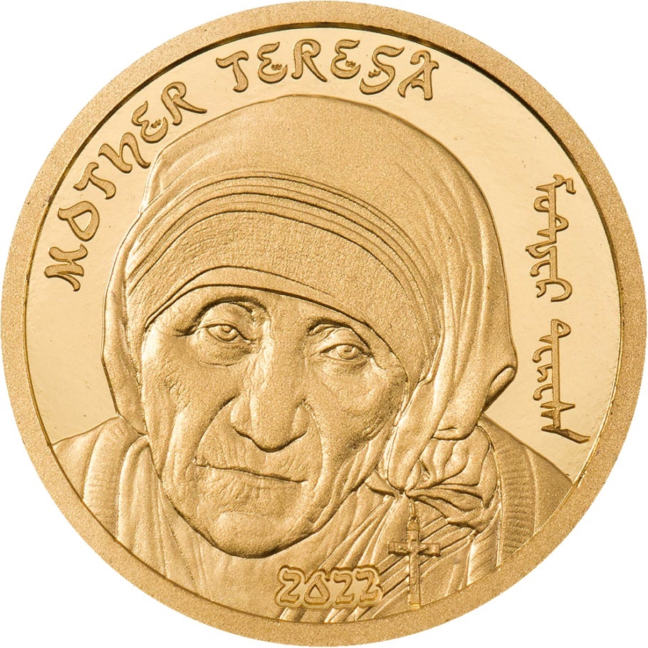 (W151.1000.Tögrög.2022.29795) 1000 Tögrög Mongolia 2022 half gram Proof gold - Mother Teresa Reverse (zoom)